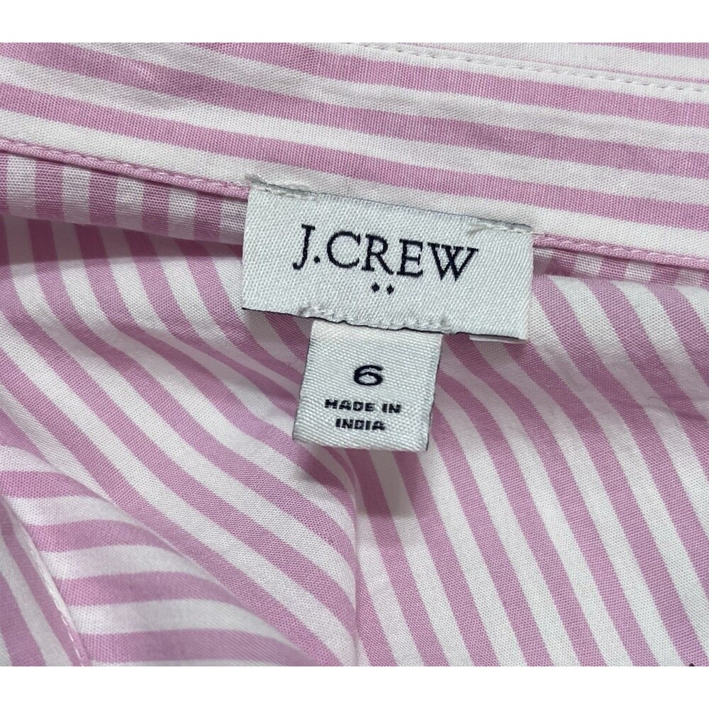 J Crew Puff Sleeve Stripe Mini Dress Womens 6 Pink Cottage Preppy Coastal Girly - Picture 7 of 9